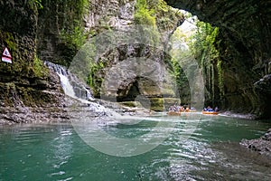 Martvili canyon in Georgia. Beautiful natural canyon with mountain river.