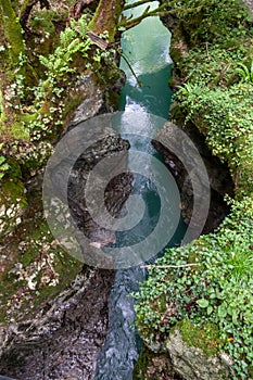 Martvili canyon in Georgia. Beautiful natural canyon with mountain river.