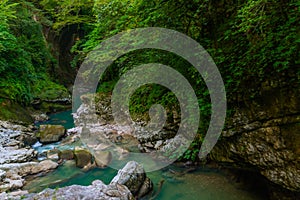 MARTVILI, GEORGIA: Fabulous and mystical landscape in the Martvili Canyon on a summer day.