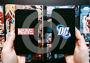 Marvel and DC comics logo.