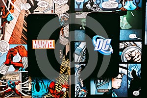 Marvel and DC comics logo.