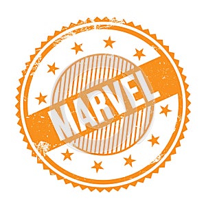 MARVEL text written on orange grungy round stamp