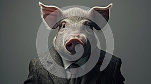 Marvel at the whimsy as a pig dons an elegant suit and a nice tie, an amusing and charming sight, Ai Generated