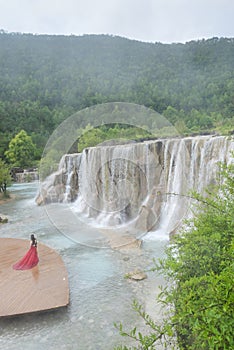 marvellous waterfall with new couple