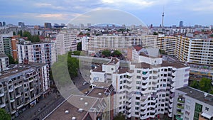 Marvelous aerial view flight drone. Berlin train station prefabricated building