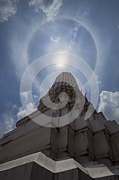 Marvelous double sun halo the Thai style in temple. Marvelous double sun halo.