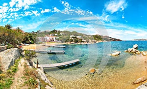 Marvelous view of  beach on Porto Rafael resort. Picturesque seascape of Mediterranean sea