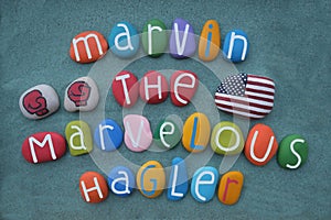 Marvin, The Marvelous, Hagler, american boxer celebrated with multi colored stone letters photo