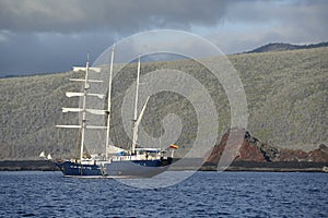 Mary Anne anchored at Puerto Egas, Santiago Island, Galapagos Islands