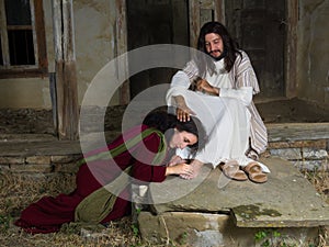 Mary of Bethany anointing Jesus feet