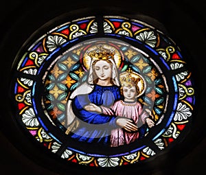 Mary Jesus Stained Glass Maria Sanctuary Auxiliadora Punta Arenas Chile photo