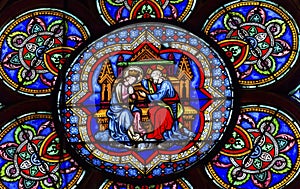 Mary Jesus Stained Glass Notre Dame Cathedral Paris France