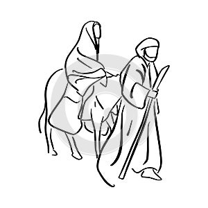 Mary and Joseph in the dessert with a donkey on Christmas Eve se photo