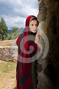 Mary Magdalene crying at the empty tomb photo