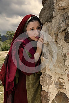 Mary Magdalene crying at Jesus empty tomb photo