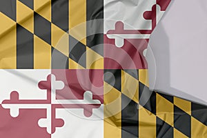 Maryland fabric flag crepe and crease with white space, The states of America.