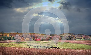 Maryland farm with Autumn Colors and approaching storm