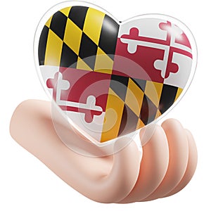 Maryland flag with heart hand care