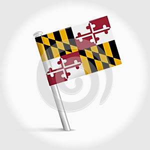 Maryland map pin flag. 3D realistic vector illustration