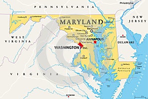 Maryland, MD, political map, Old Line State, Free State