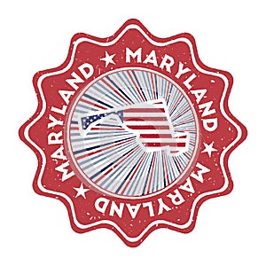 Maryland round grunge stamp with us state map and.