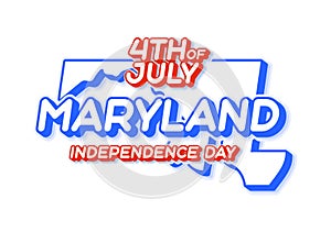 Maryland state 4th of july independence day with map and USA national color 3D shape of US state Vector Illustration