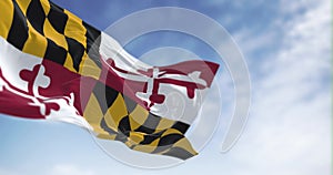 Maryland state flag waving on a clear day