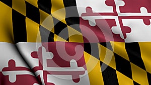 Maryland State Flag. Waving Fabric Satin Texture National Flag of Maryland 3D Illustration