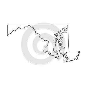 Maryland, state of USA - solid black outline map of country area. Simple flat vector illustration