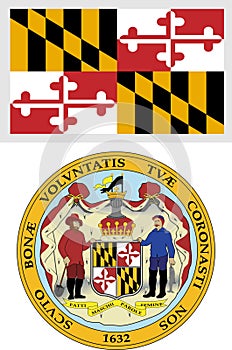 Maryland US State Flag and Coat of Arm Design illustration Vector