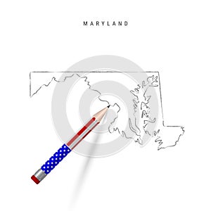 Maryland US state vector map pencil sketch. Maryland outline map with pencil in american flag colors