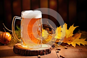 marzen oktoberfest beer in a beer mug, straw-colored