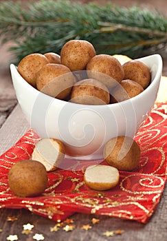 Marzipan balls in a bowl photo