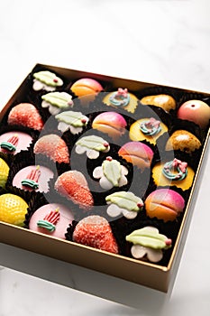 Marzipan sweets as fruits