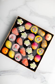 Marzipan sweets as fruits
