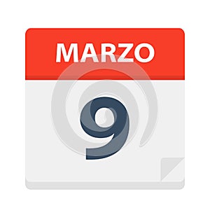 Marzo 9 - Calendar Icon - March 9. Vector illustration of Spanish Calendar Leaf photo