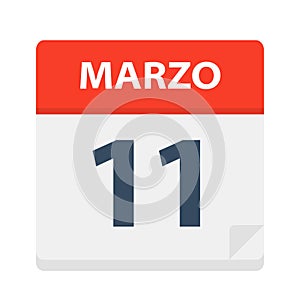 Marzo 11 - Calendar Icon - March 11. Vector illustration of Spanish Calendar Leaf photo