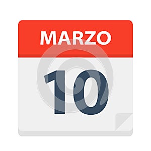 Marzo 10 - Calendar Icon - March 10. Vector illustration of Spanish Calendar Leaf photo
