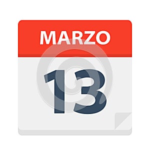 Marzo 13 - Calendar Icon - March 13. Vector illustration of Spanish Calendar Leaf photo