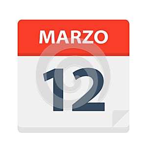 Marzo 12 - Calendar Icon - March 12. Vector illustration of Spanish Calendar Leaf photo