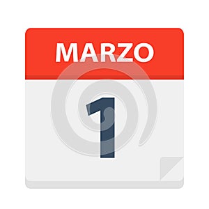 Marzo 1 - Calendar Icon - March 1. Vector illustration of Spanish Calendar Leaf photo