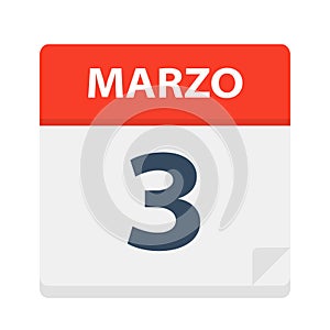 Marzo 3 - Calendar Icon - March 3. Vector illustration of Spanish Calendar Leaf photo