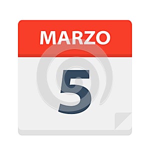 Marzo 5 - Calendar Icon - March 5. Vector illustration of Spanish Calendar Leaf photo