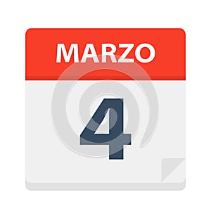 Marzo 4 - Calendar Icon - March 4. Vector illustration of Spanish Calendar Leaf photo