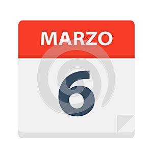 Marzo 6 - Calendar Icon - March 6. Vector illustration of Spanish Calendar Leaf photo