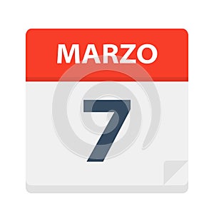 Marzo 7 - Calendar Icon - March 7. Vector illustration of Spanish Calendar Leaf photo