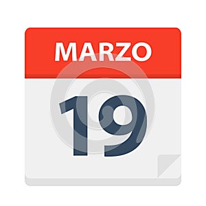 Marzo 19 - Calendar Icon - March 19. Vector illustration of Spanish Calendar Leaf photo