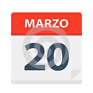 Marzo 20 - Calendar Icon - March 20. Vector illustration of Spanish Calendar Leaf photo