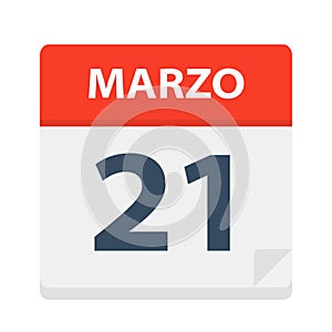 Marzo 21 - Calendar Icon - March 21. Vector illustration of Spanish Calendar Leaf photo