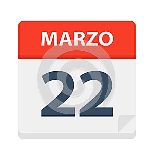 Marzo 22 - Calendar Icon - March 22. Vector illustration of Spanish Calendar Leaf photo
